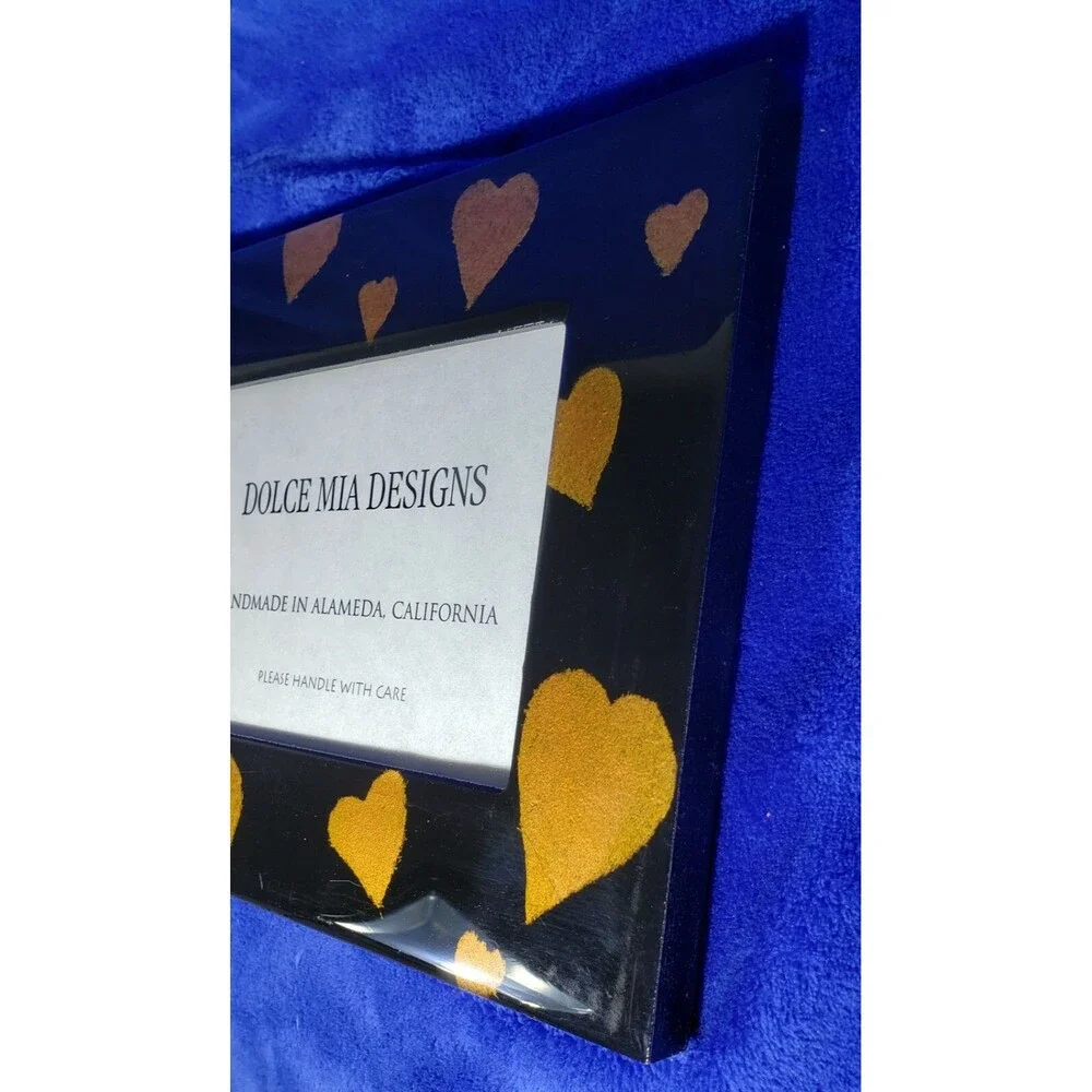 Dolce Mia Designs Picture Frame Handmade ~ Black w/Gold Hearts